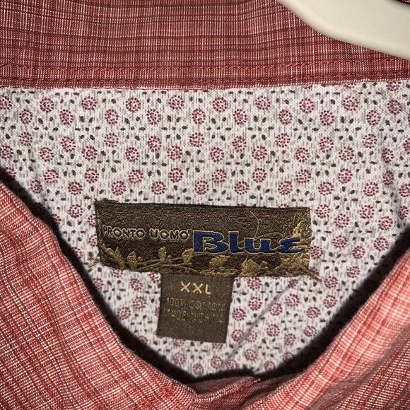 Pronto Uomo BLUE Men’s Button Down Shirt Size XXL Red Plaid - Picture 2 of 6